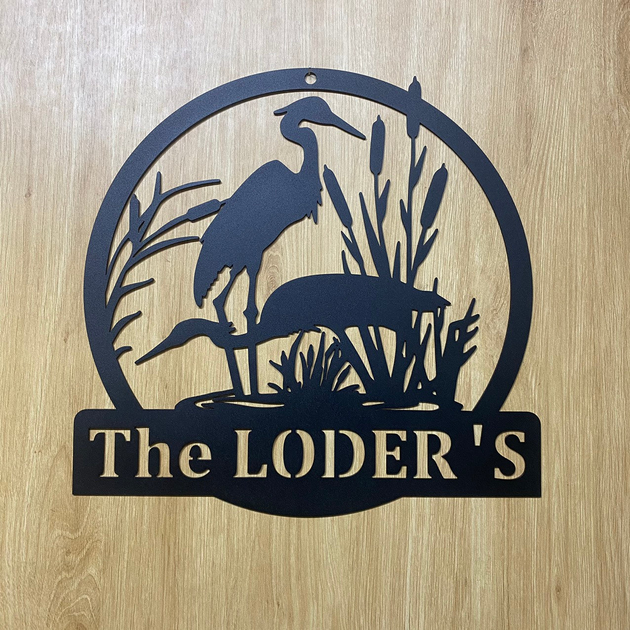 Personalized Herons Metal Name Sign, Custom Heron Cattail Pond View Metal Wall Art, Wildlife Bird Metal Farm Sign, Lake House Metal Sign