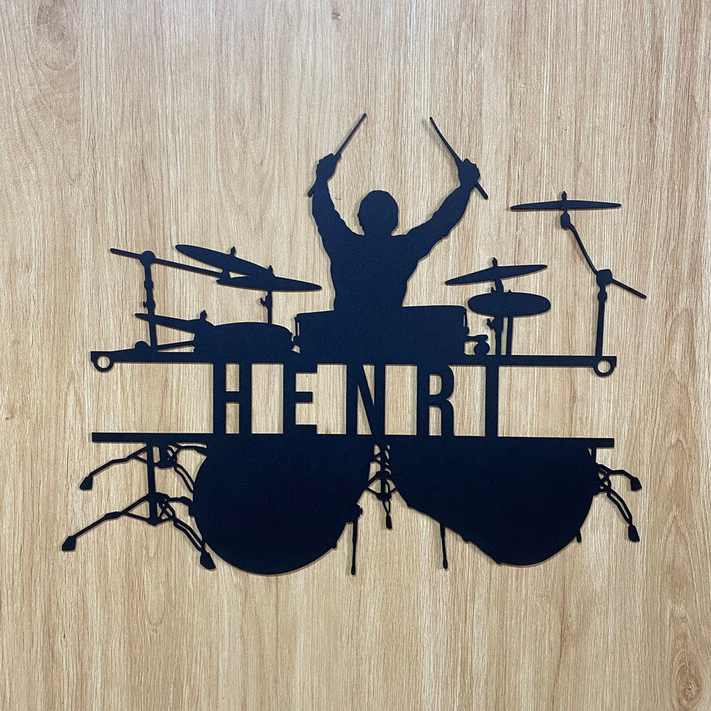 Custom Drummer Metal Name Sign, Personalized Drum Set Metal Wall Art, Drum Musical Instrument Rock Music Band Sign, Drum Set Metal Sign