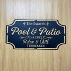 Personalized Pool & Patio Metal Wall Art, Custom Poolside Drink Bar Metal Name Sign, Swimming Pool Patio Metal Sign, Poolside Outdoor Metal Decor