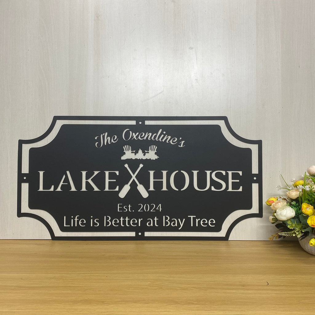 Personalized Lake House Metal Wall Art, Lake House Cabin Metal Name Sign, Custom Family Name Lake House Metal Sign, Lake House Metal Outdoor Decor