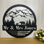 Personalized Bears In Woods Metal Cabin Sign, Custom Family Name Mama Bear Metal Sign, Mountain Bears Camping Metal Sign, Forest Bear Metal Sign
